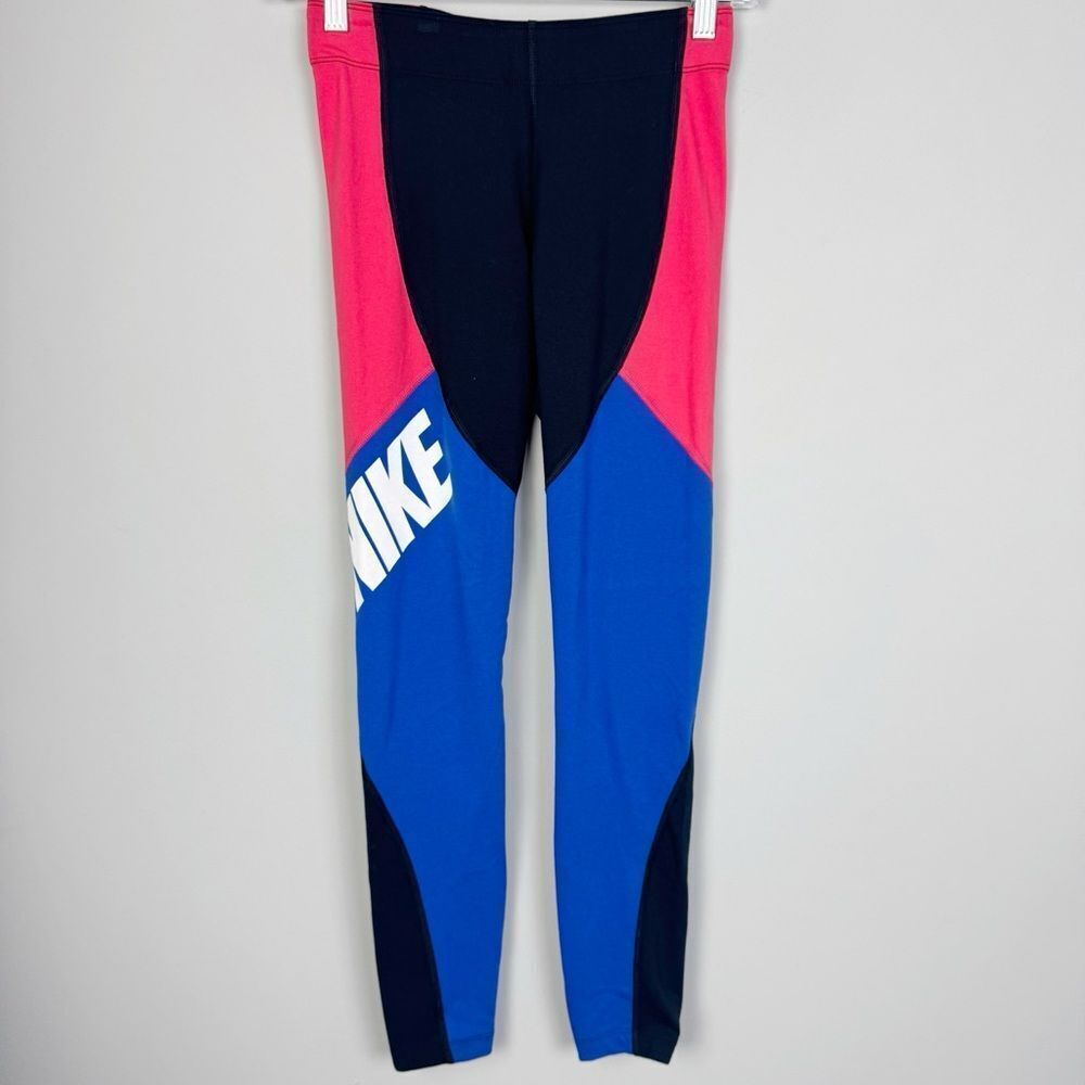 NIKE | Colorblock Full Length Branded Leggings Black Blue Red Women’s Size XS